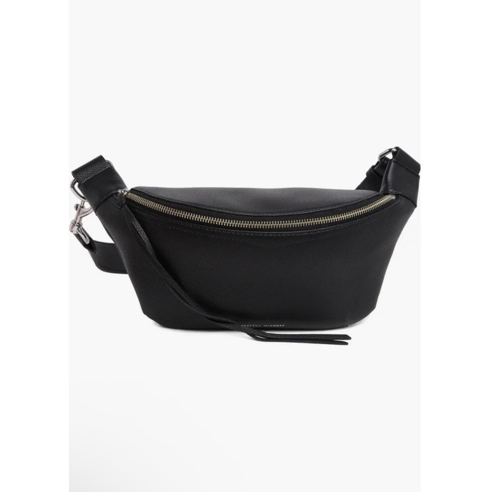 Rebecca Minkoff Black Leather Crossbody Belt Bag with Tassel Zip